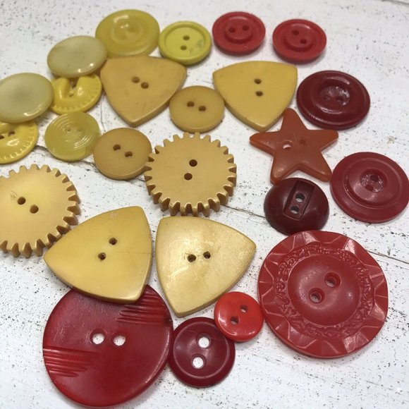 Other - Antq Bakelite Carved Buttons Butterscotch Art Deco Cherry Red Vtg Geo Star Lot
